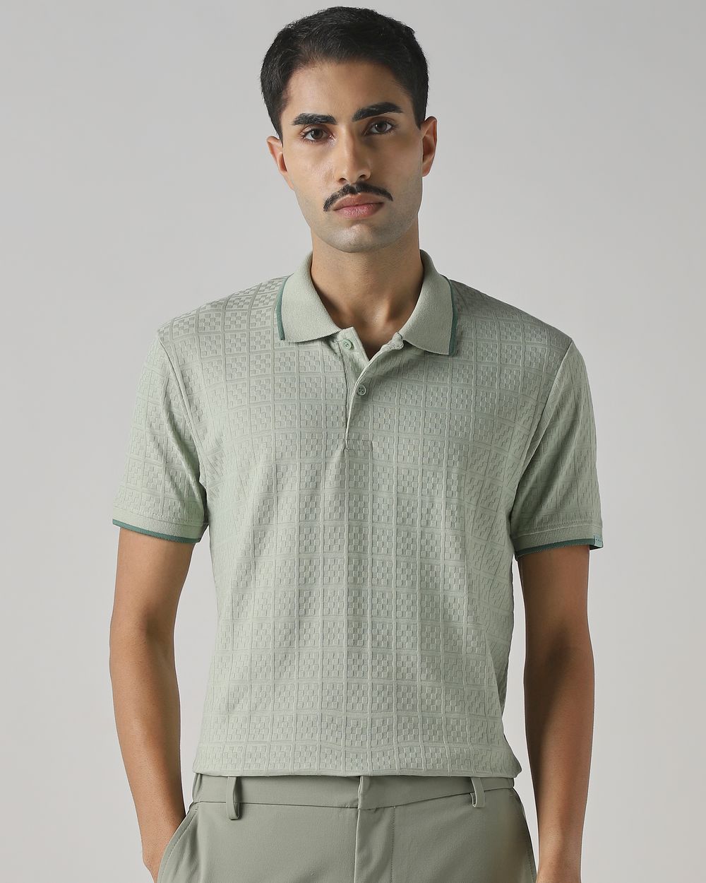 Sage Jacquard Plain Polo