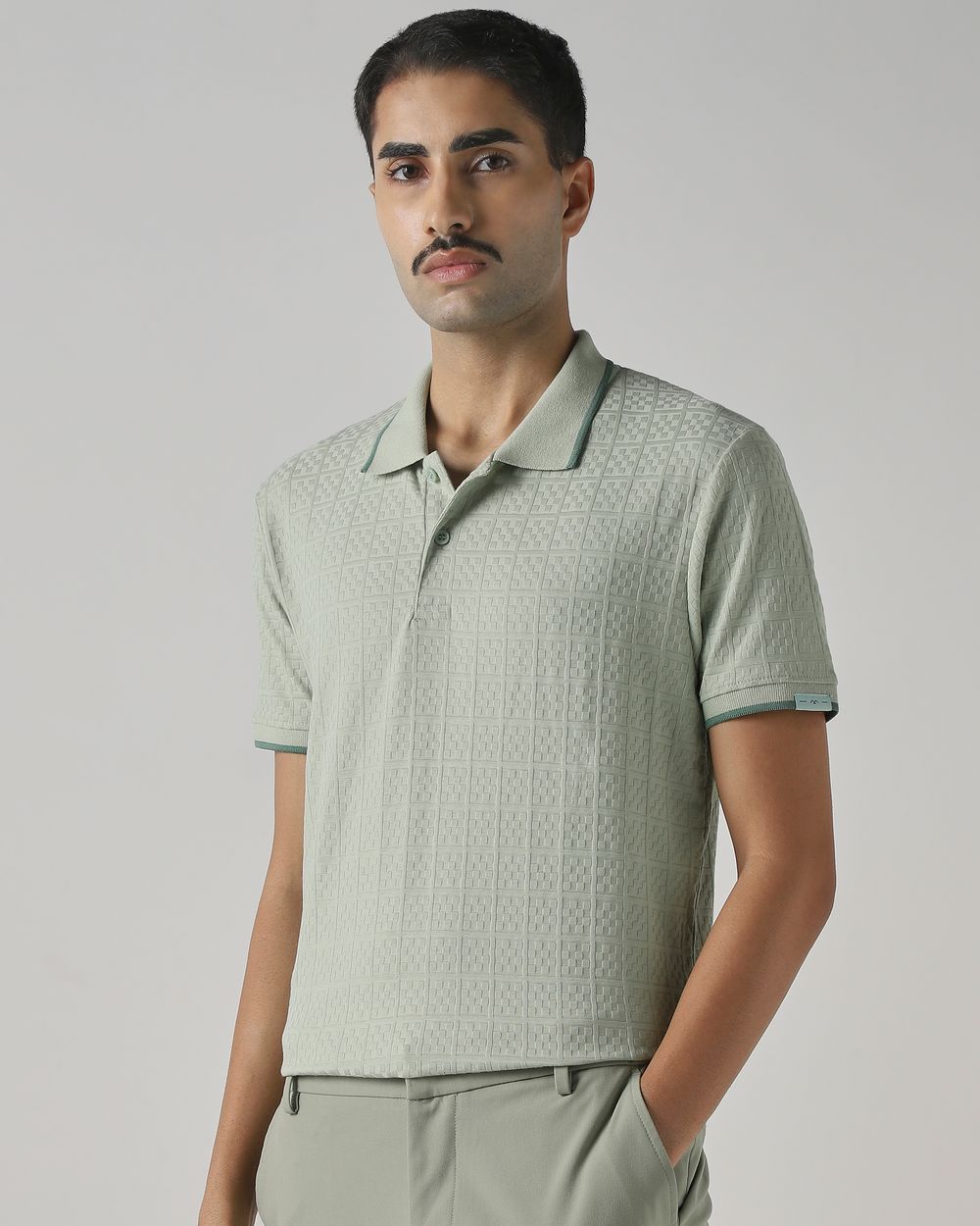 Sage Jacquard Plain Polo