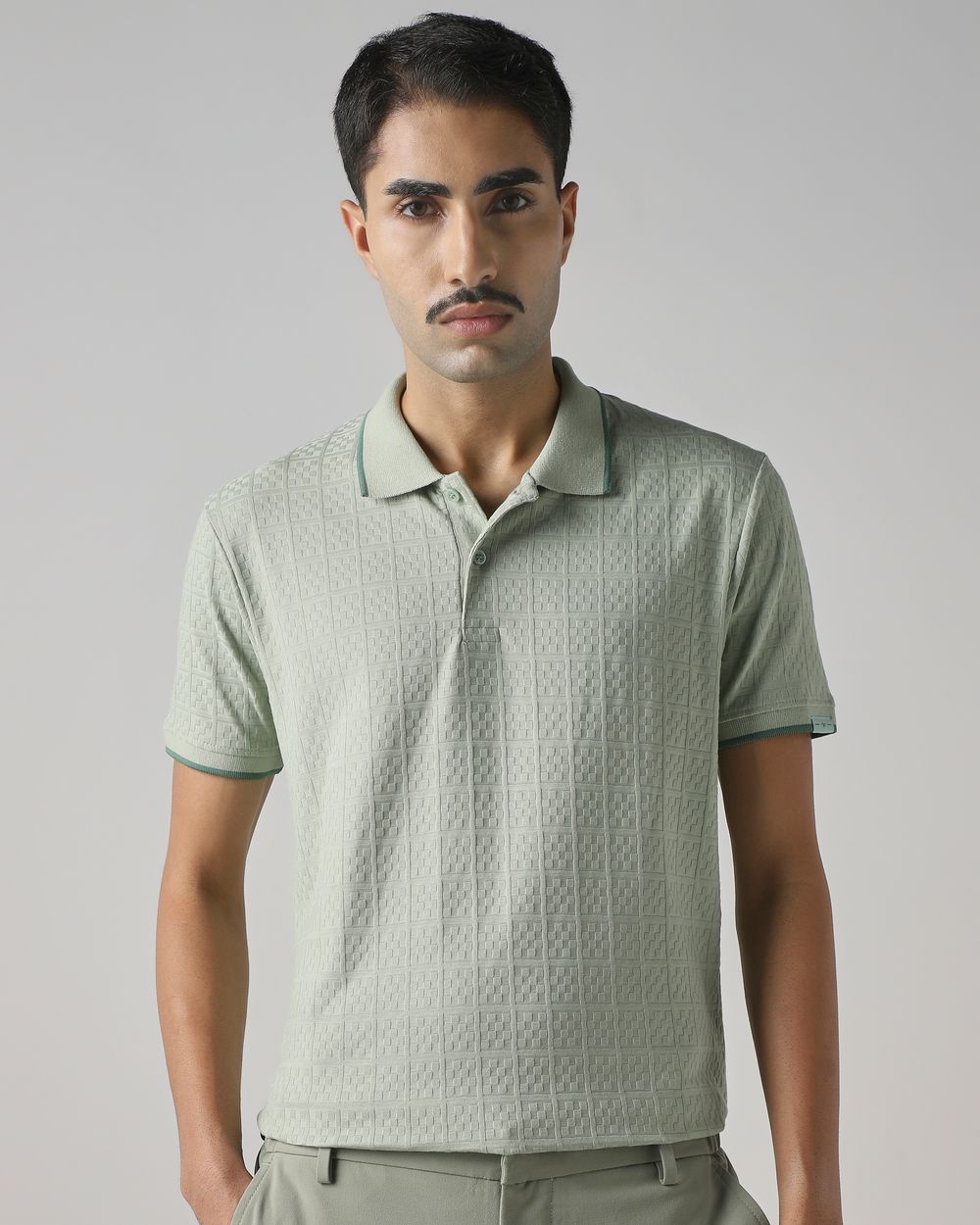 Sage Jacquard Plain Polo
