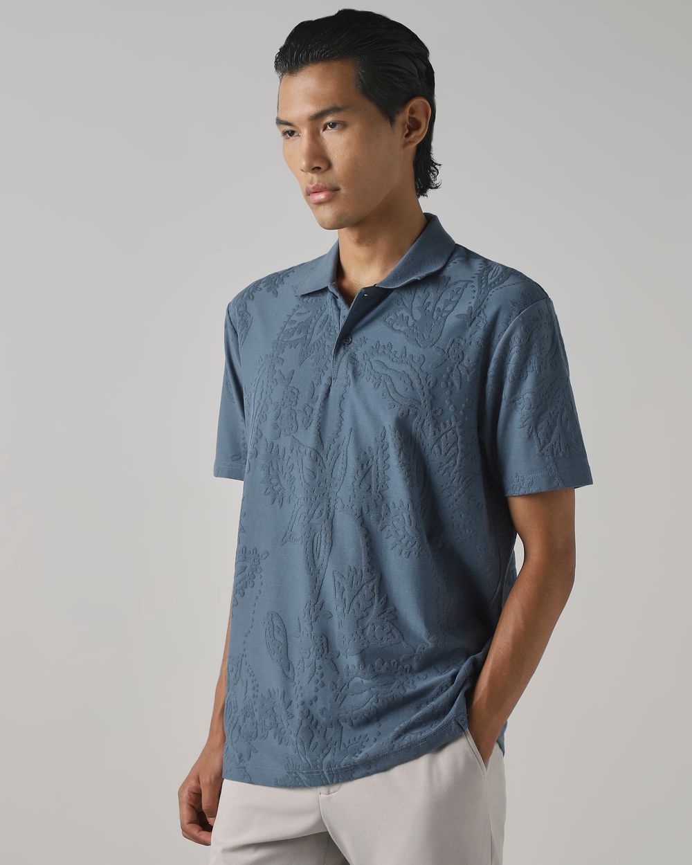 Blue Grey Jacquard Plain Polo