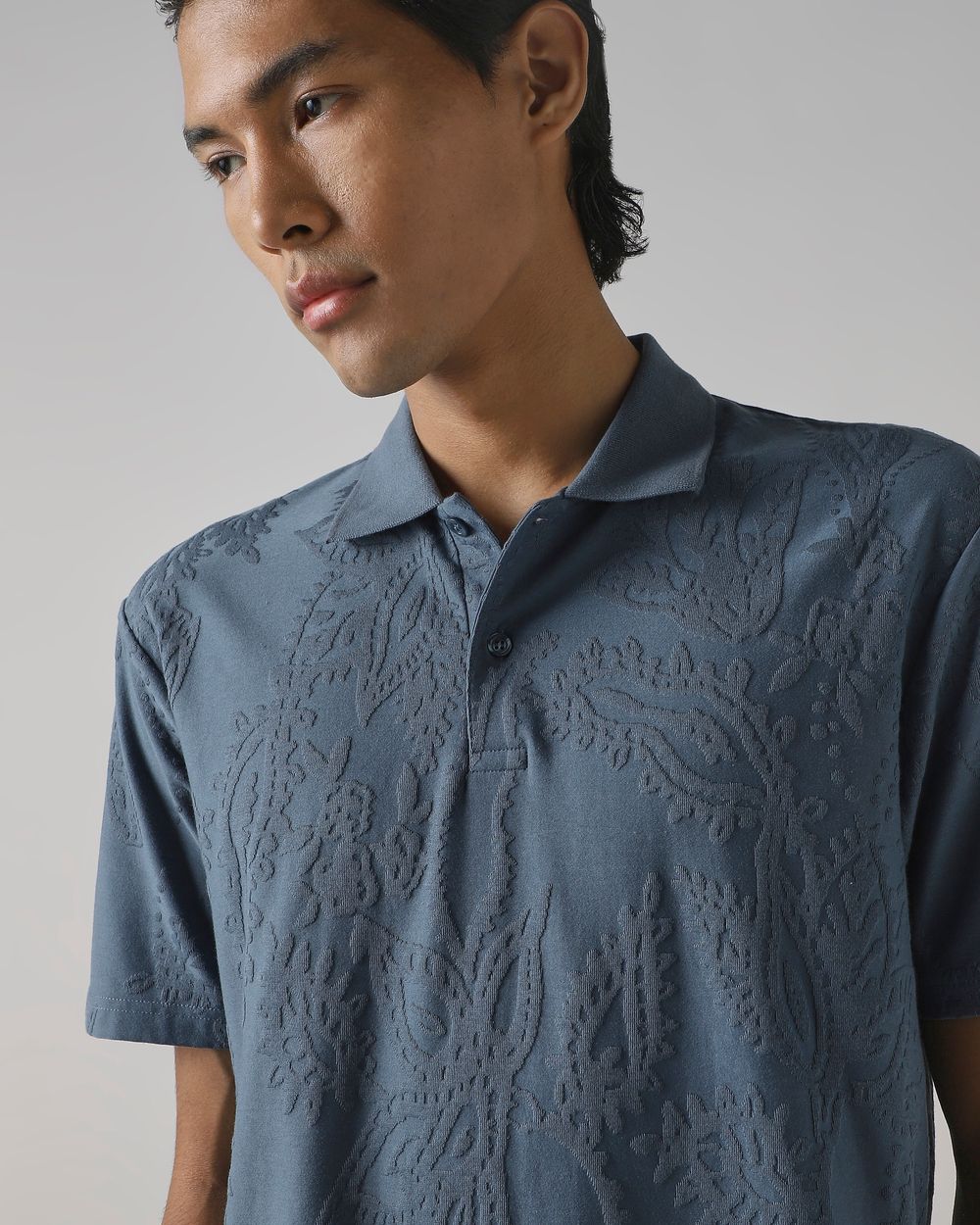 Blue Grey Jacquard Plain Polo