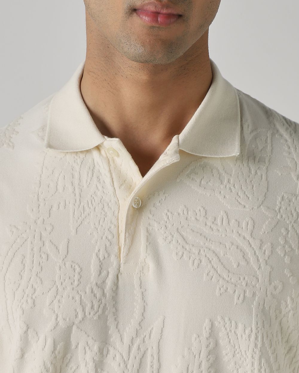 Off White Jacquard Plain Polo
