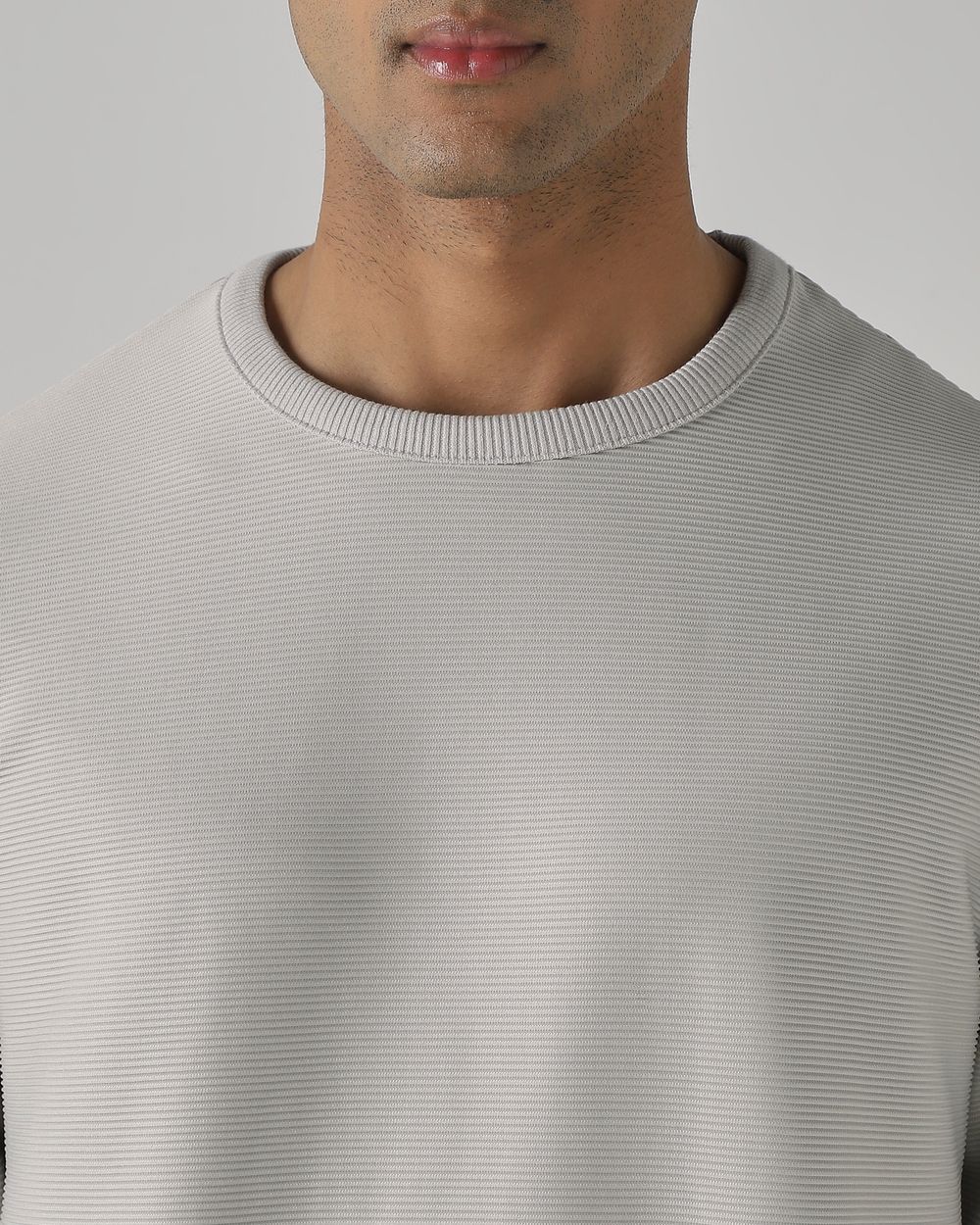 Grey Textured Plain T-Shirt