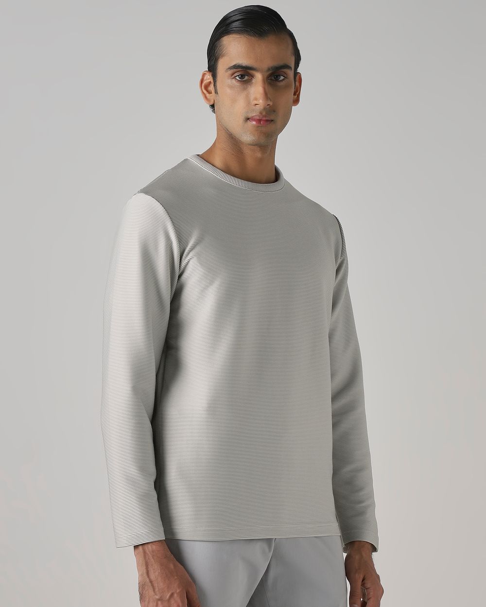 Grey Textured Plain T-Shirt