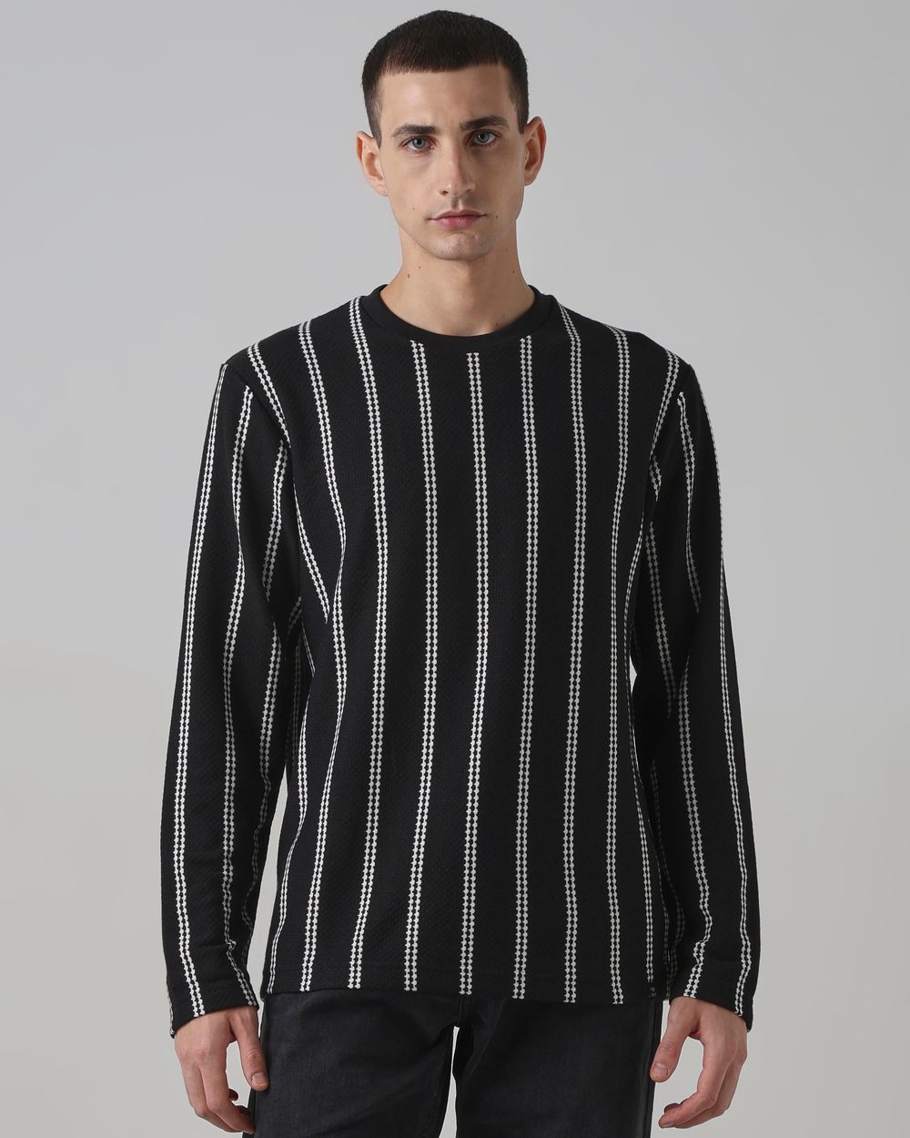 Black Jacquard Stripe T-Shirt