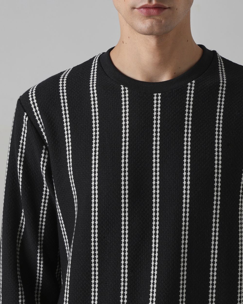 Black Jacquard Stripe T-Shirt