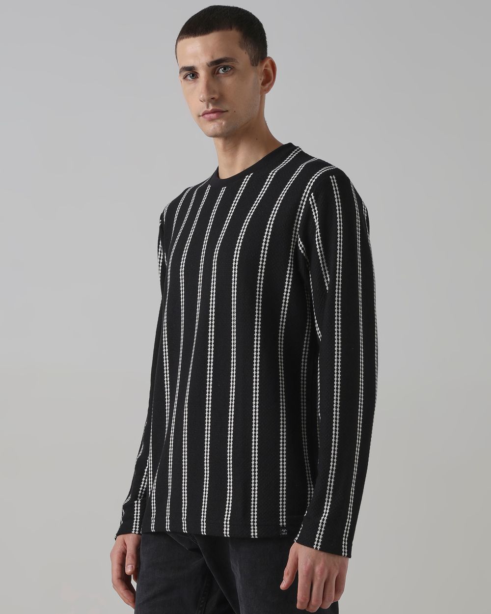 Black Jacquard Stripe T-Shirt