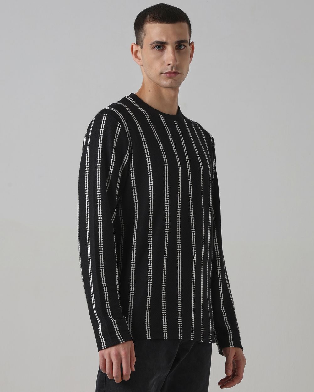 Black Jacquard Stripe T-Shirt