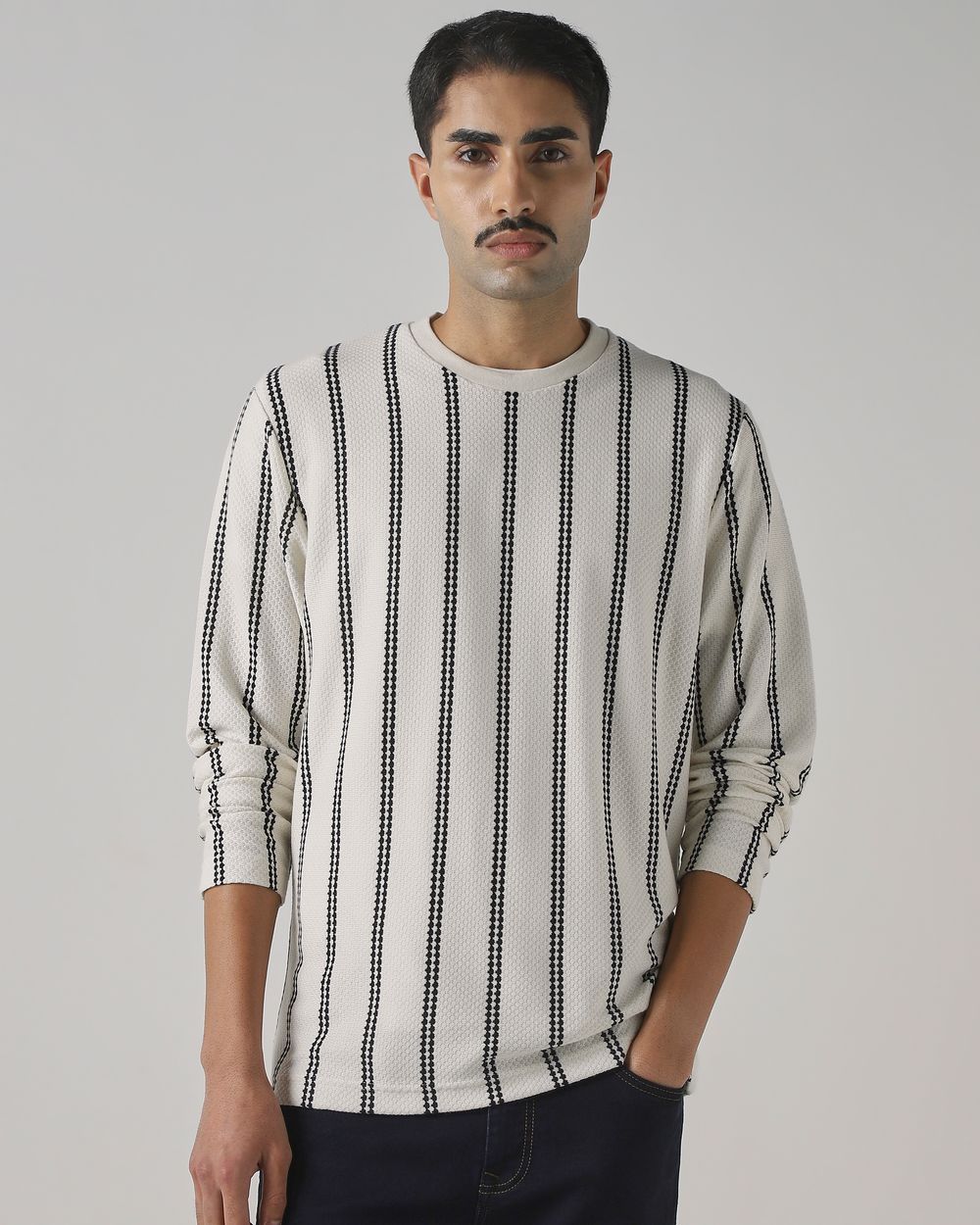Off White Jacquard Stripe T-Shirt