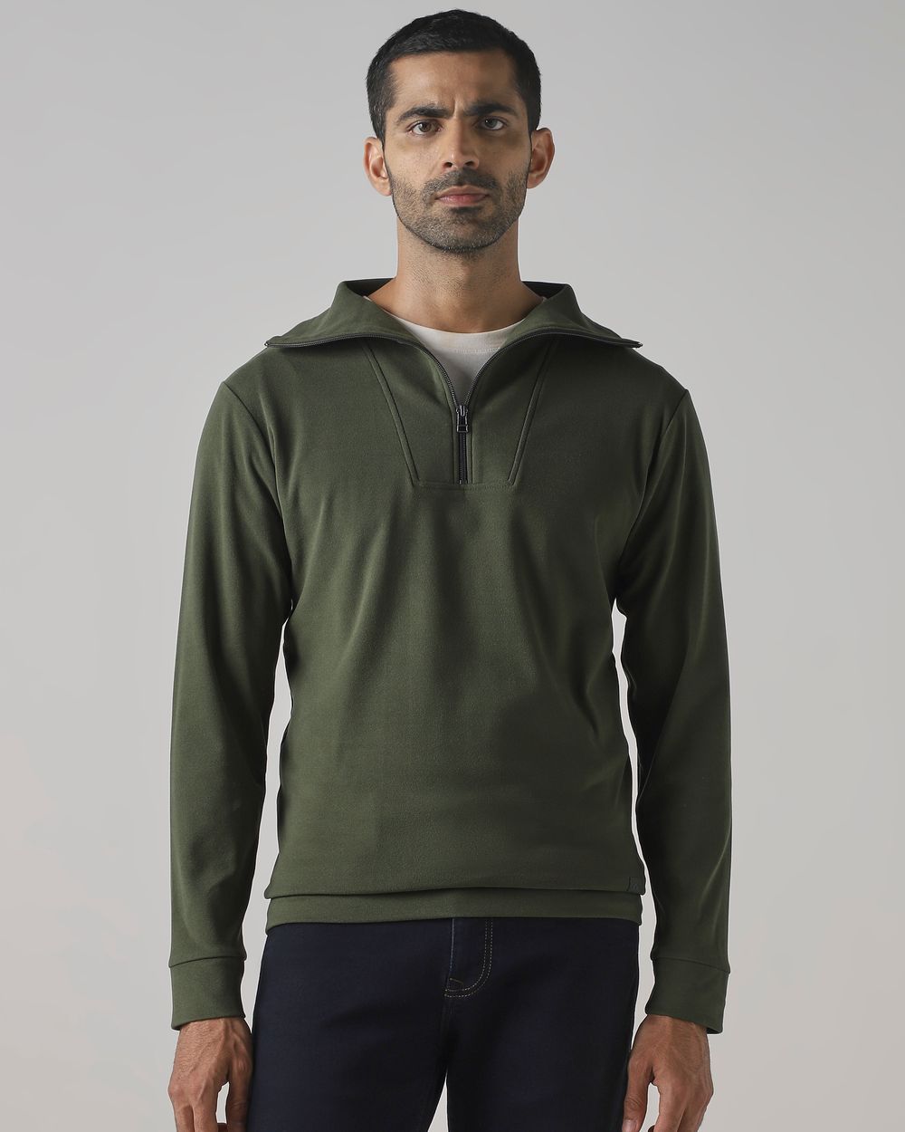 Green Half Zip Slim Fit Sweatshirt