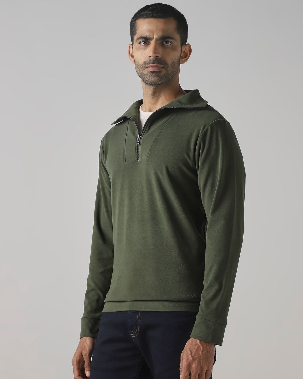Green Half Zip Slim Fit Sweatshirt