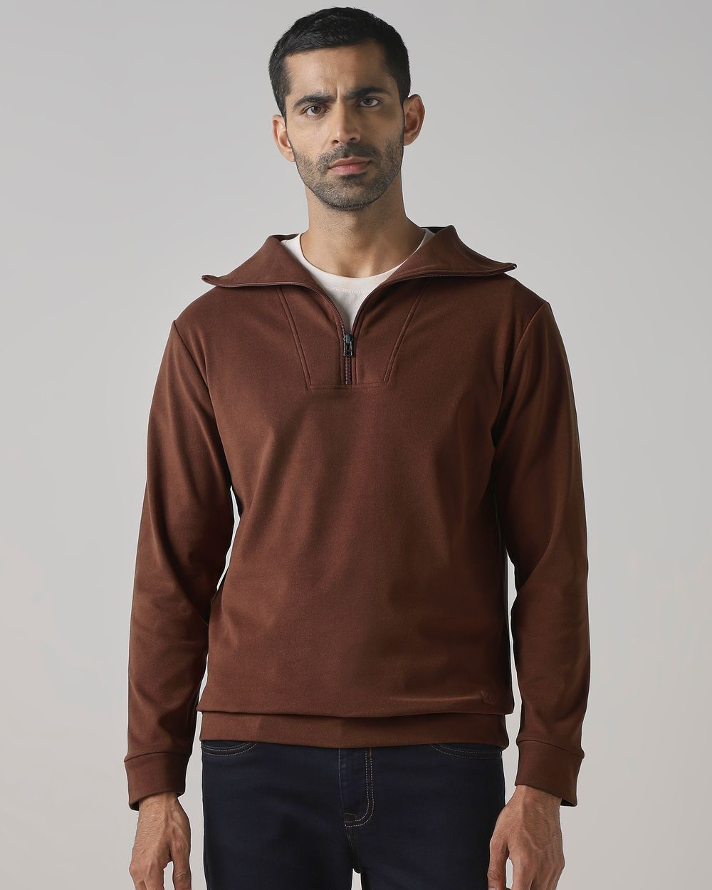 Rust Half Zip Slim Fit Sweatshirt