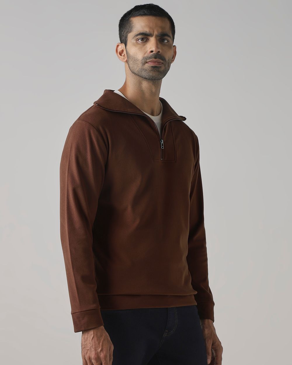 Rust Half Zip Slim Fit Sweatshirt
