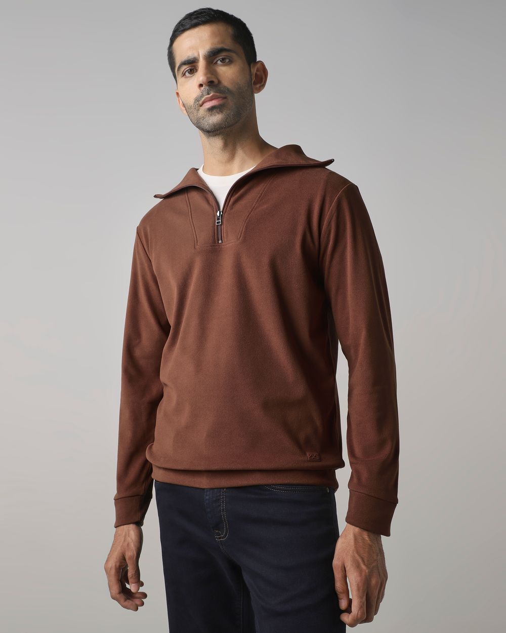 Rust Half Zip Slim Fit Sweatshirt