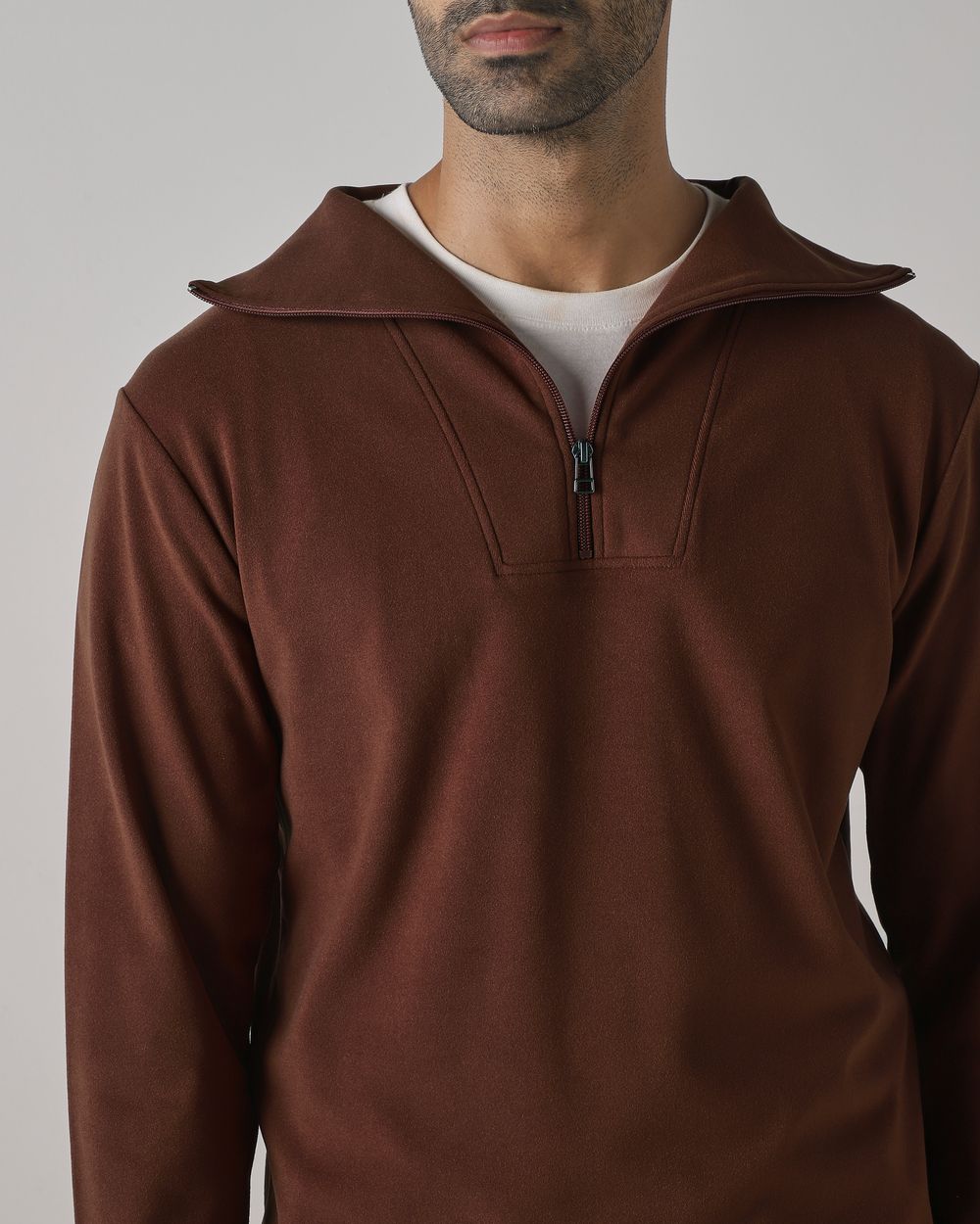 Rust Half Zip Slim Fit Sweatshirt