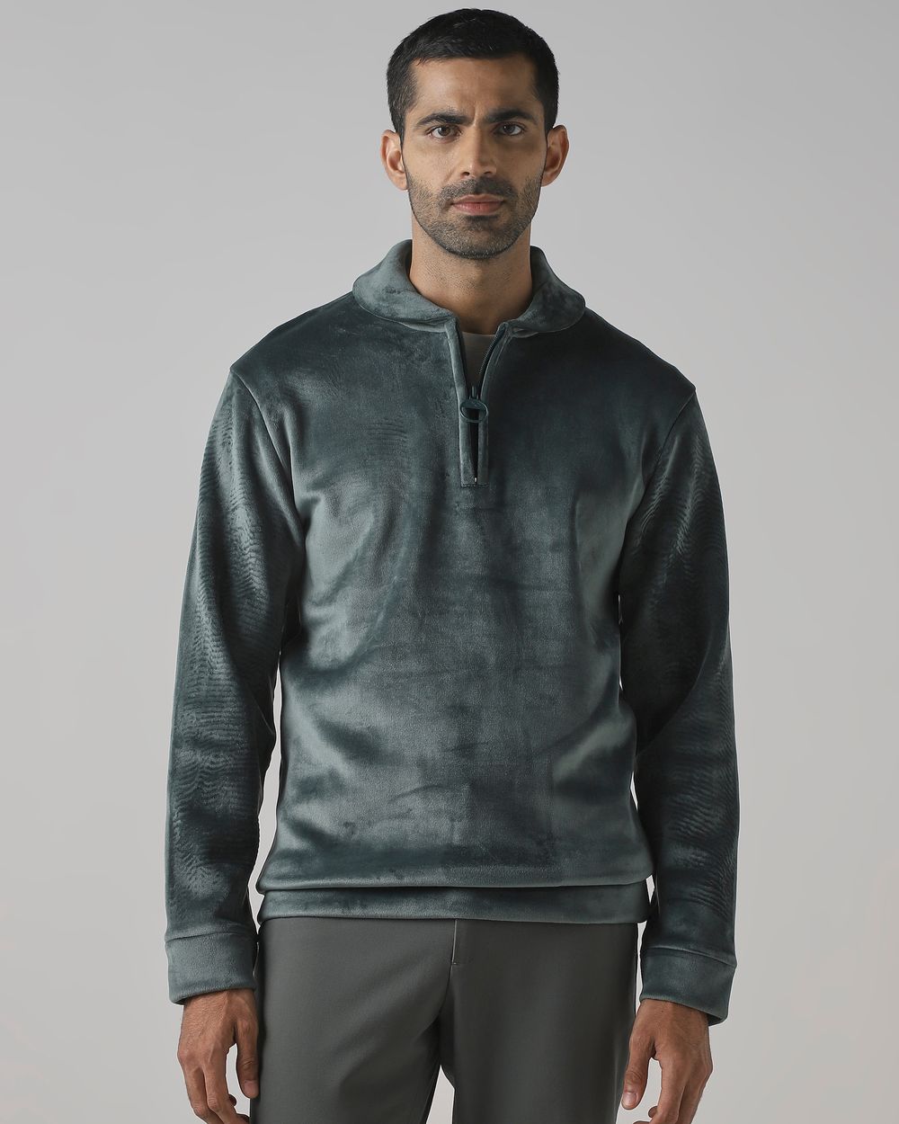 Dark Green Half Zip Slim Fit Sweatshirt