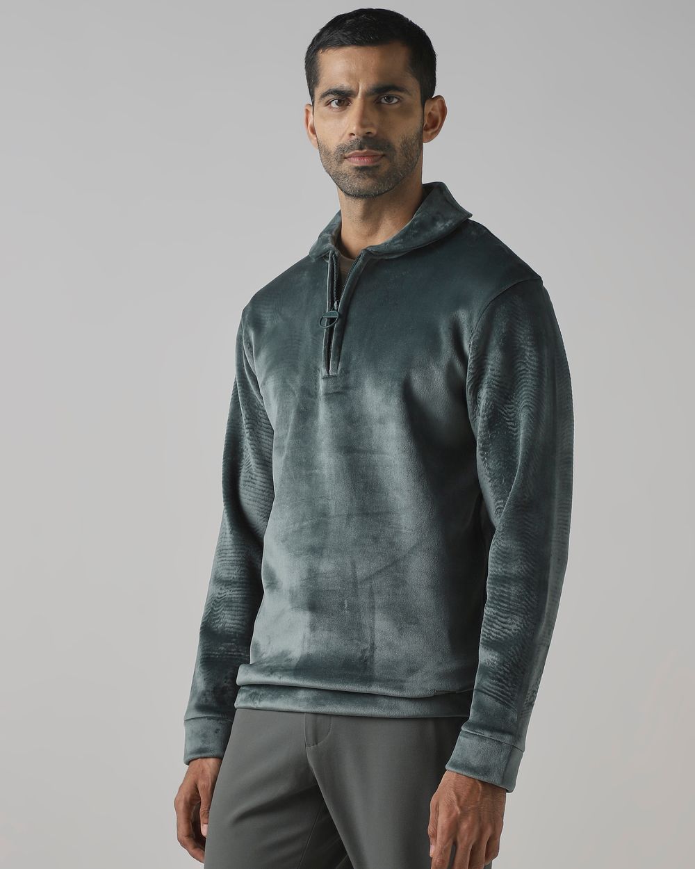 Dark Green Half Zip Slim Fit Sweatshirt
