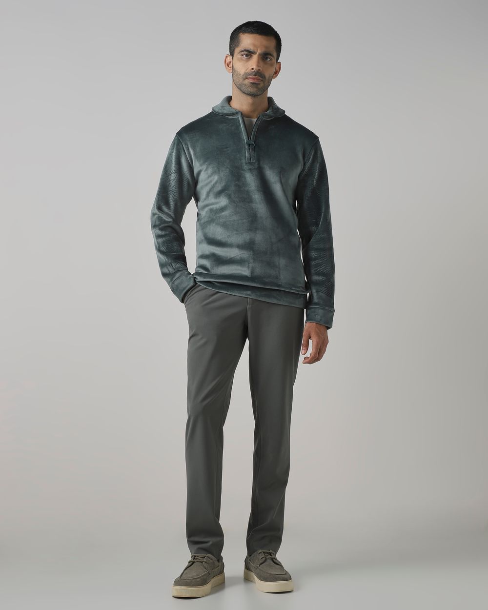 Dark Green Half Zip Slim Fit Sweatshirt