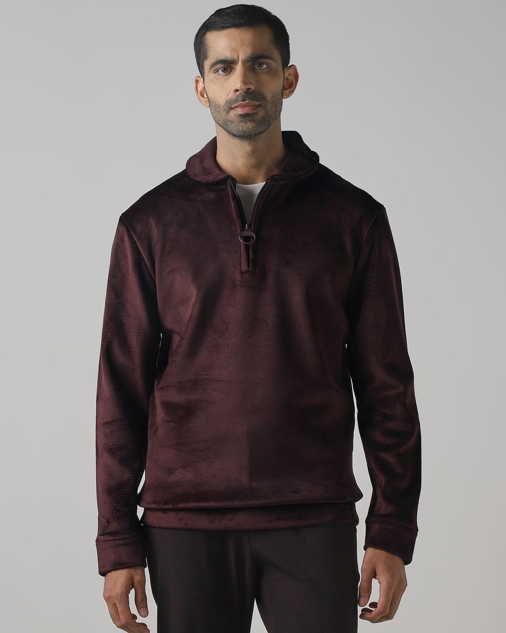 Maroon Half Zip Slim Fit Sweatshirt