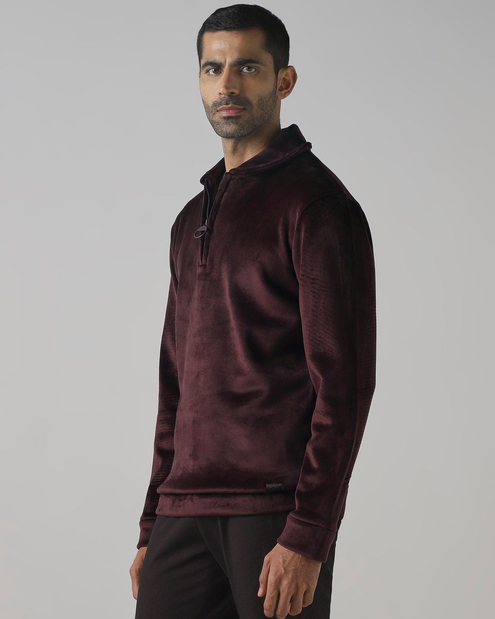 Maroon Half Zip Slim Fit Sweatshirt