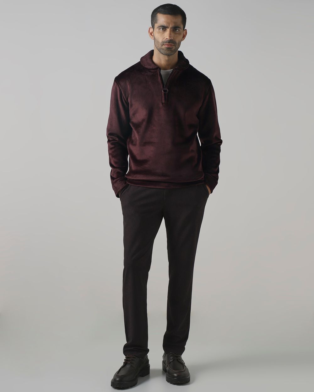 Maroon Half Zip Slim Fit Sweatshirt