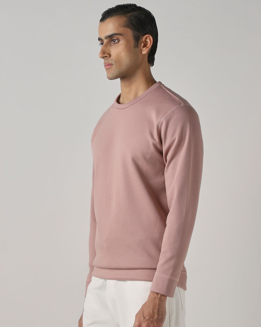 Pink Plain Slim Fit Sweatshirt