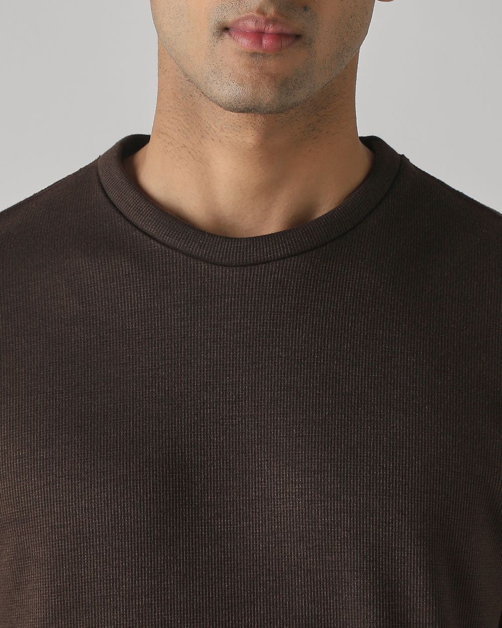 Brown Plain Slim Fit Sweatshirt