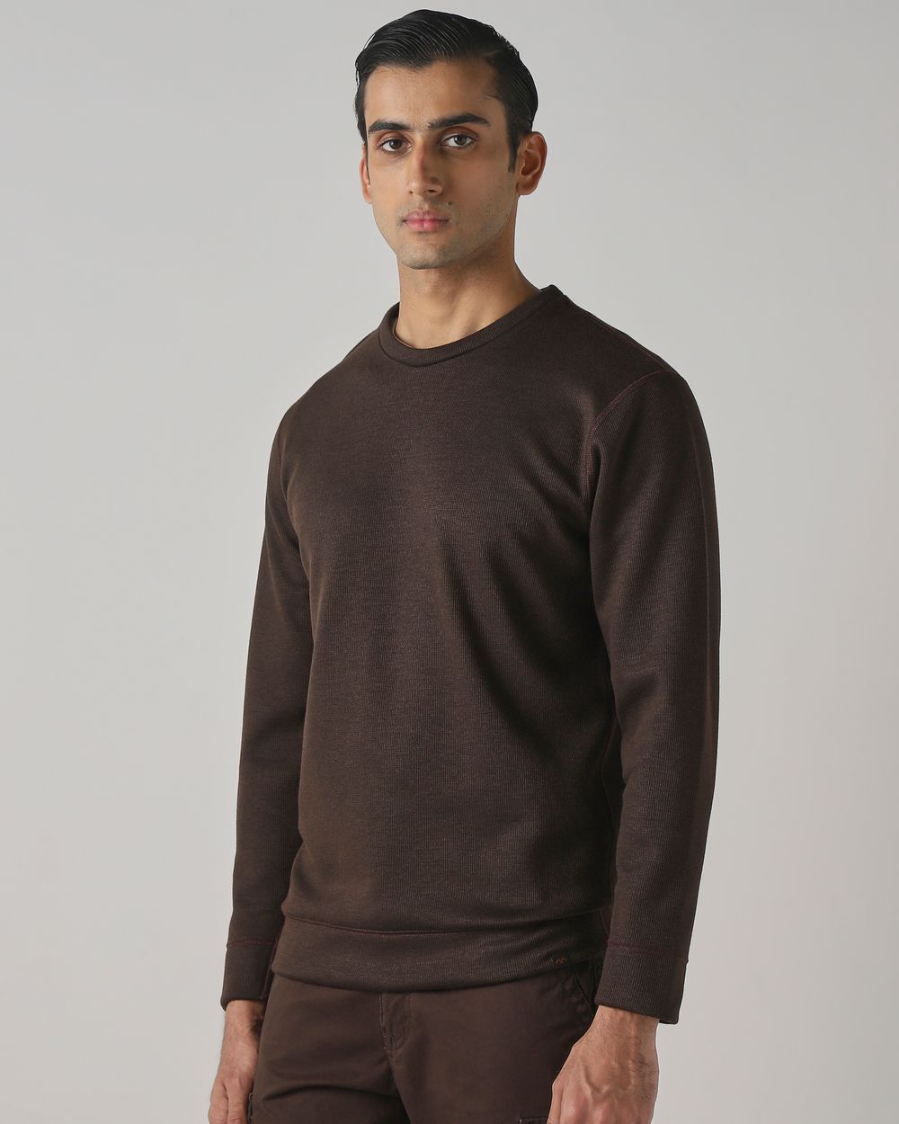 Brown Plain Slim Fit Sweatshirt