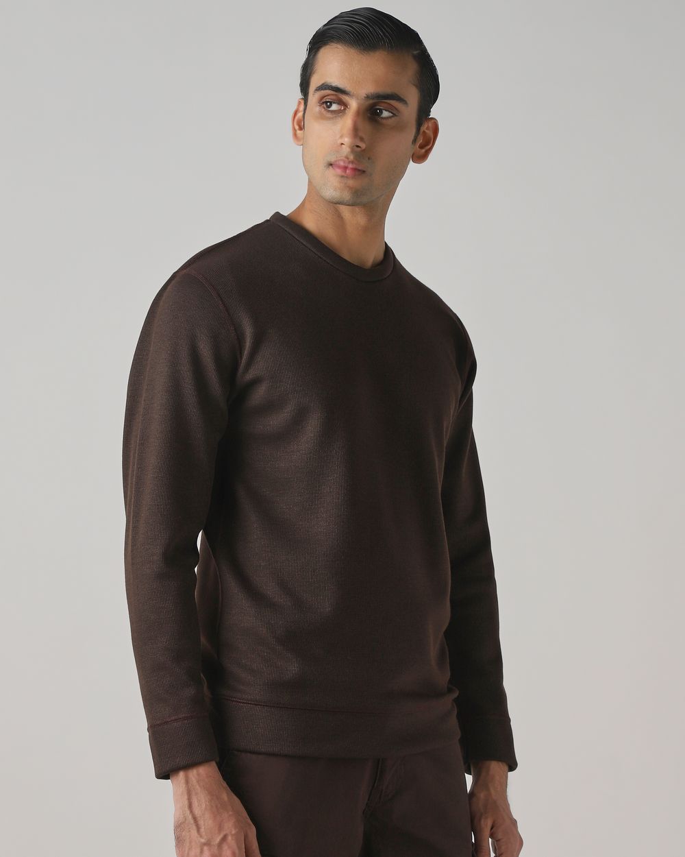 Brown Plain Slim Fit Sweatshirt