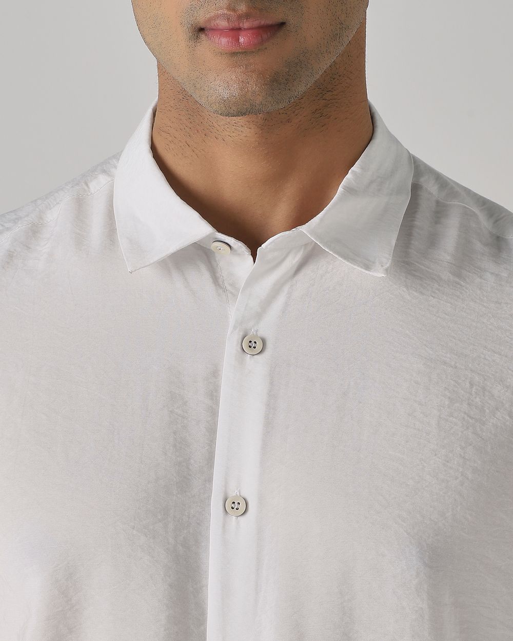 White Viscose Plain Slim Fit Casual Shirt