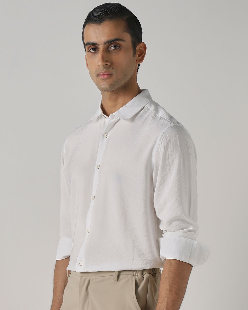 White Viscose Plain Slim Fit Casual Shirt