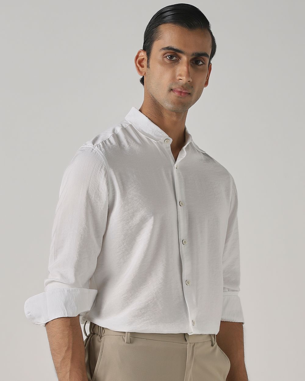 White Viscose Plain Slim Fit Casual Shirt