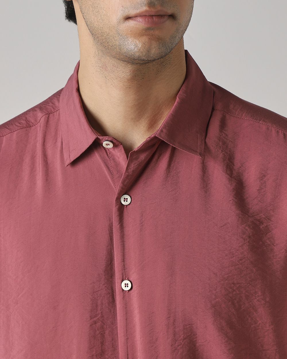 Pink Viscose Plain Slim Fit Casual Shirt