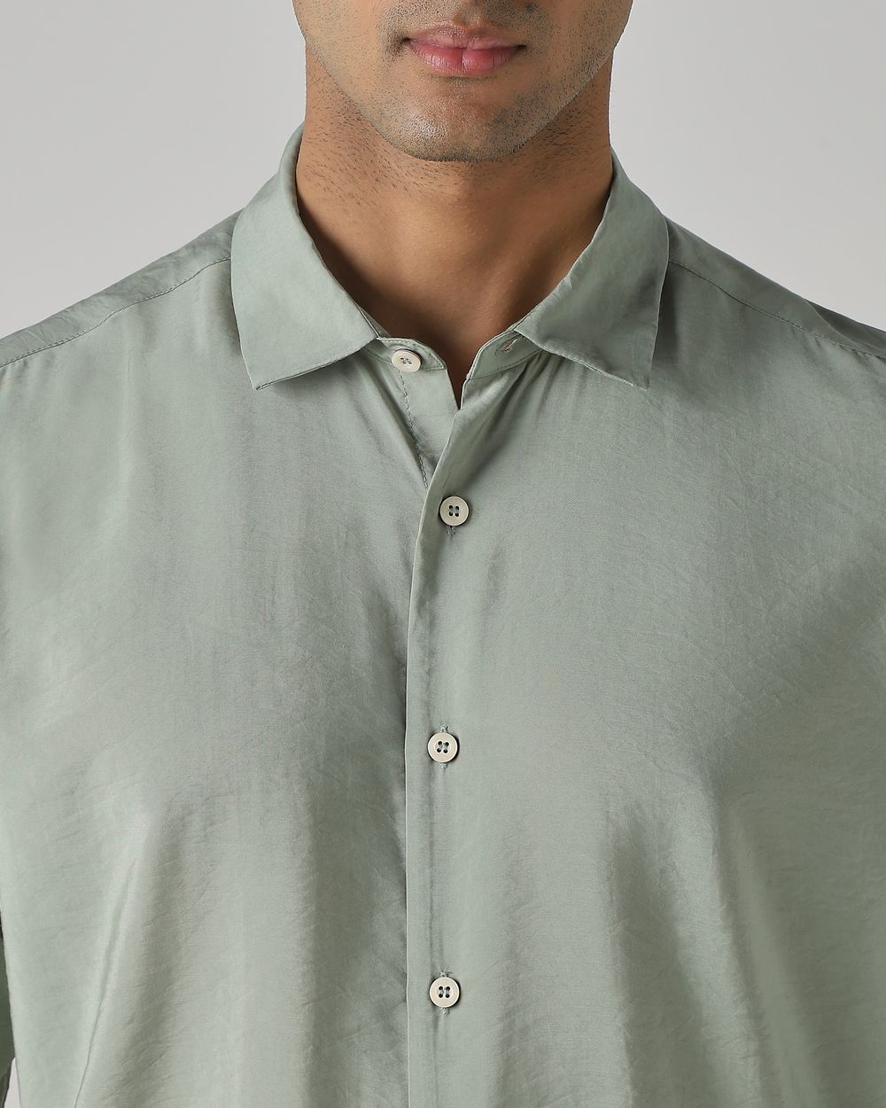 Light Green Viscose Plain Slim Fit Casual Shirt