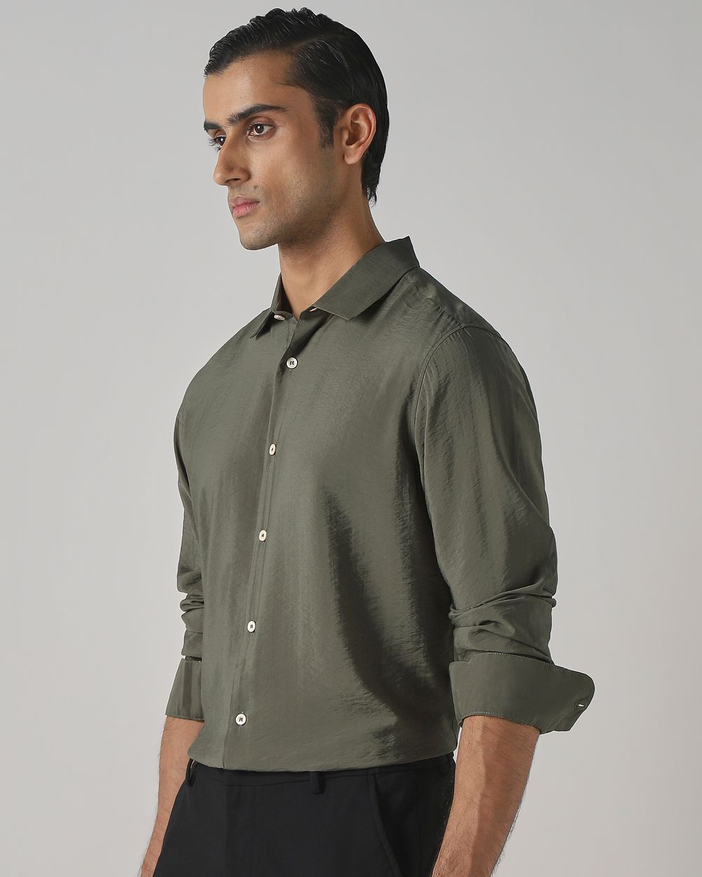 Dark Green Viscose Plain Slim Fit Casual Shirt