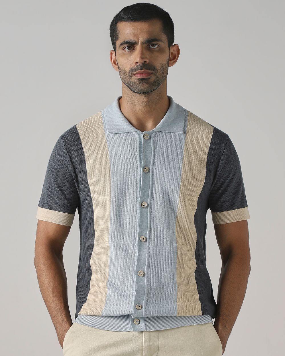 Charcoal Color-Blocked Flatknit Slim Fit Flatknit