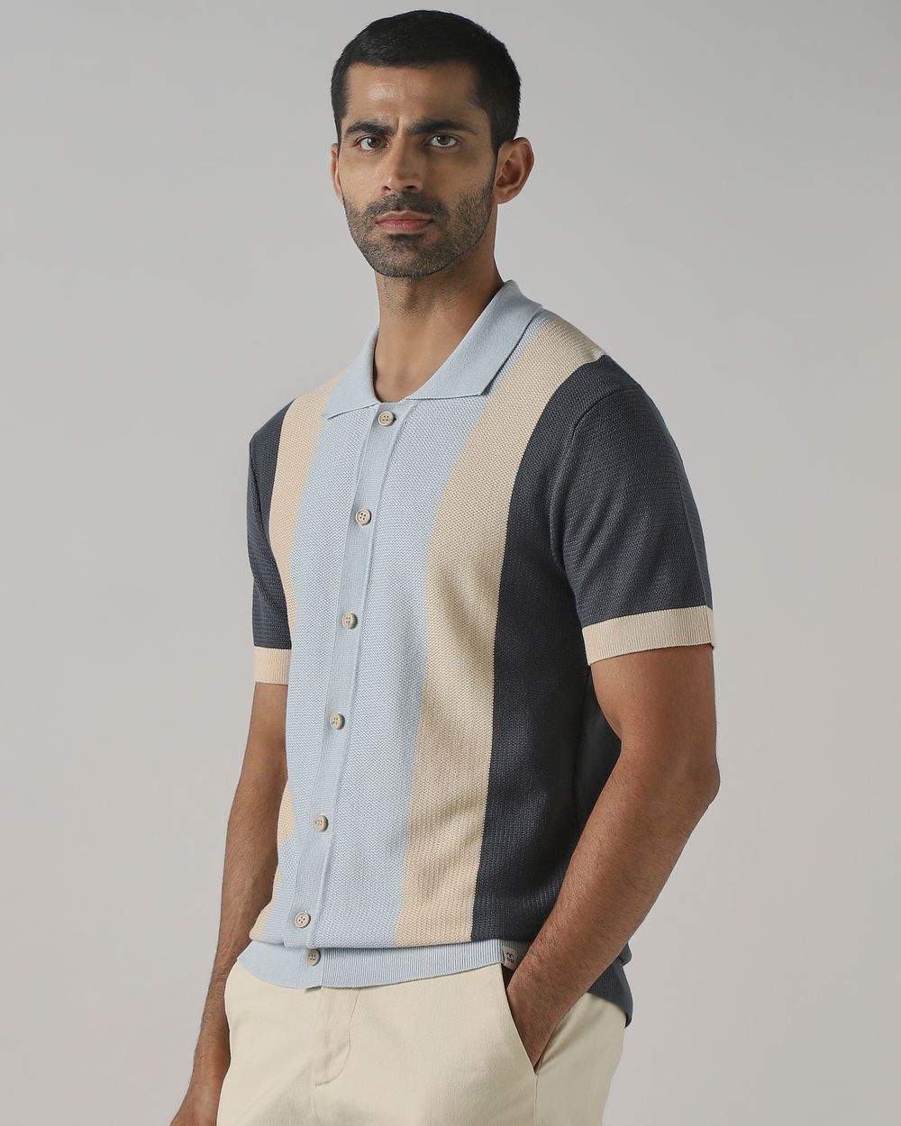 Charcoal Color-Blocked Flatknit Slim Fit Flatknit