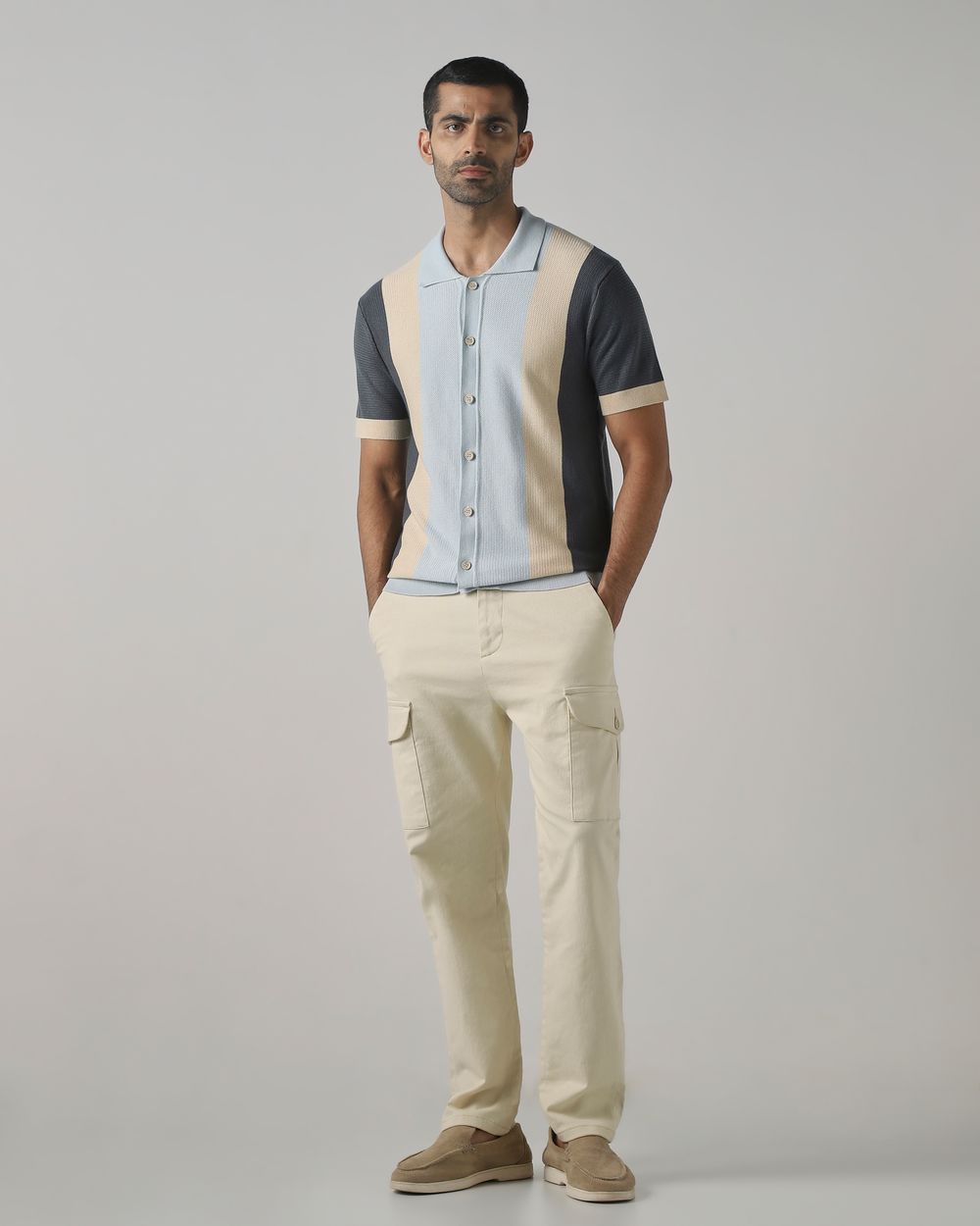 Charcoal Color-Blocked Flatknit Slim Fit Flatknit