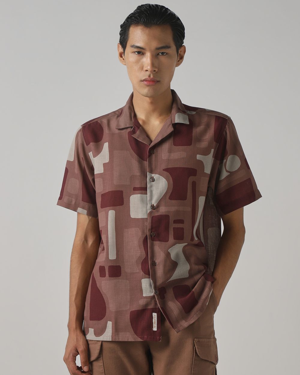 Brown Geometric Print Relaxed Fit Casual Shirt