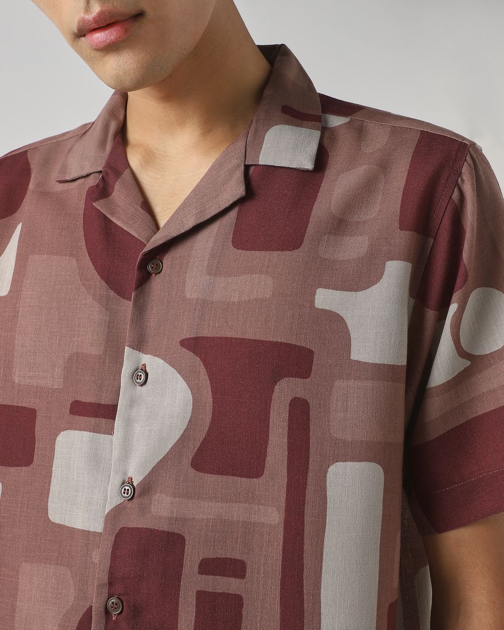 Brown Geometric Print Relaxed Fit Casual Shirt
