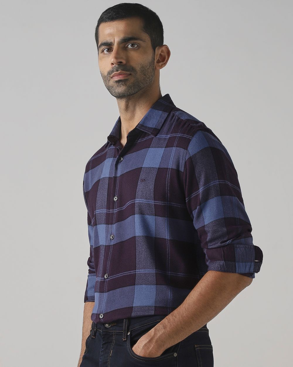 Purple Flannel Check Slim Fit Casual Shirt