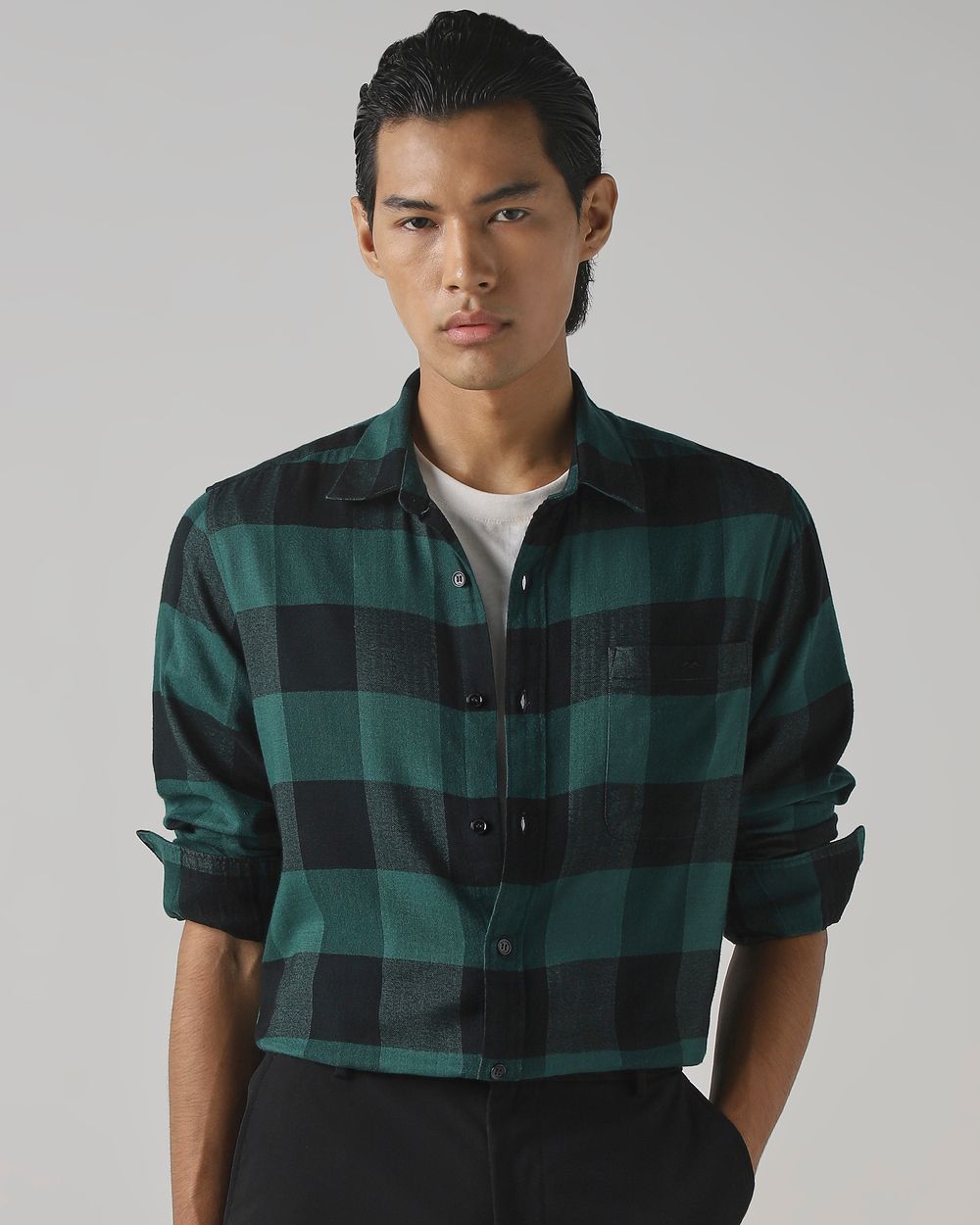 Dark Green Flannel Check Slim Fit Casual Shirt