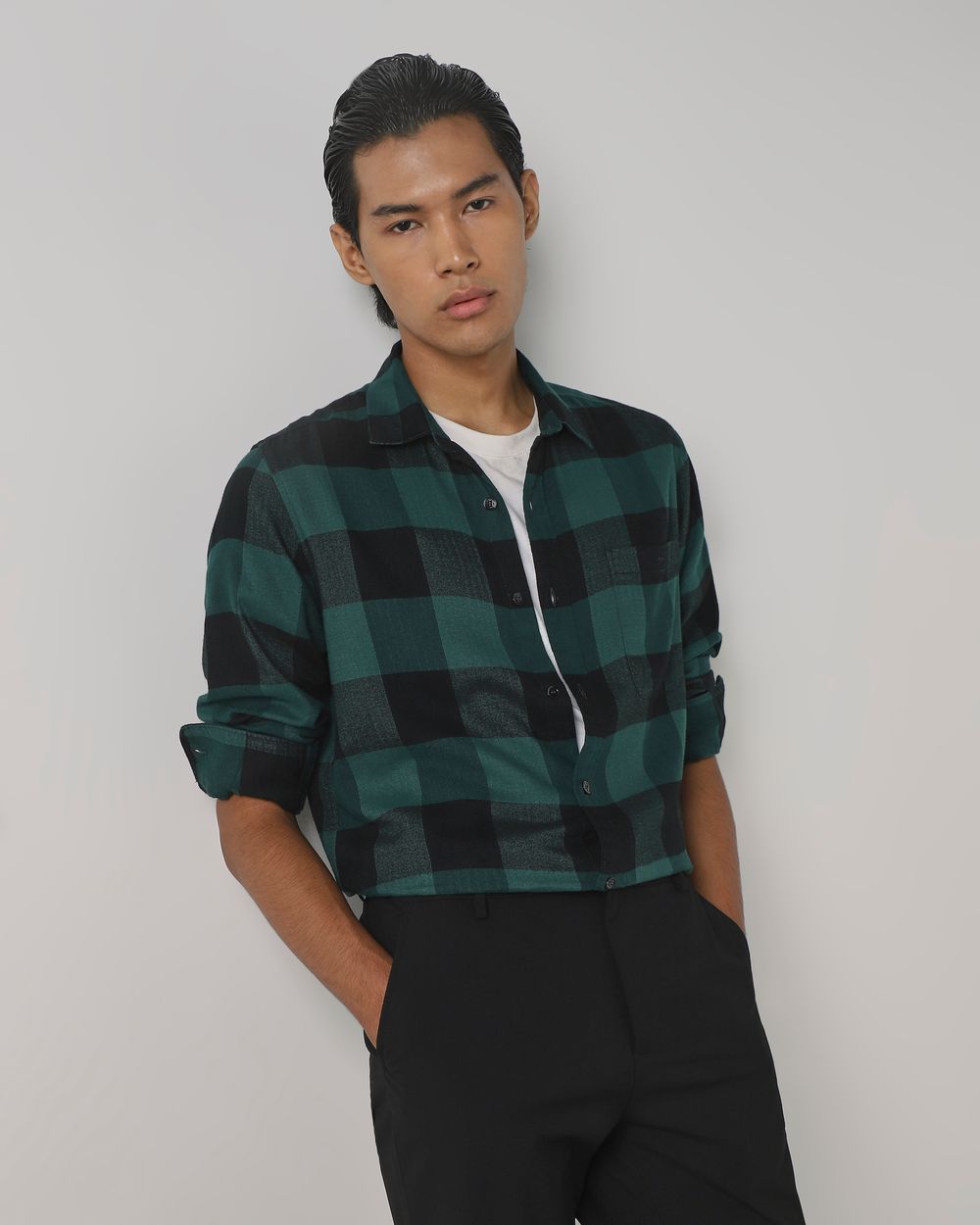 Dark Green Flannel Check Slim Fit Casual Shirt