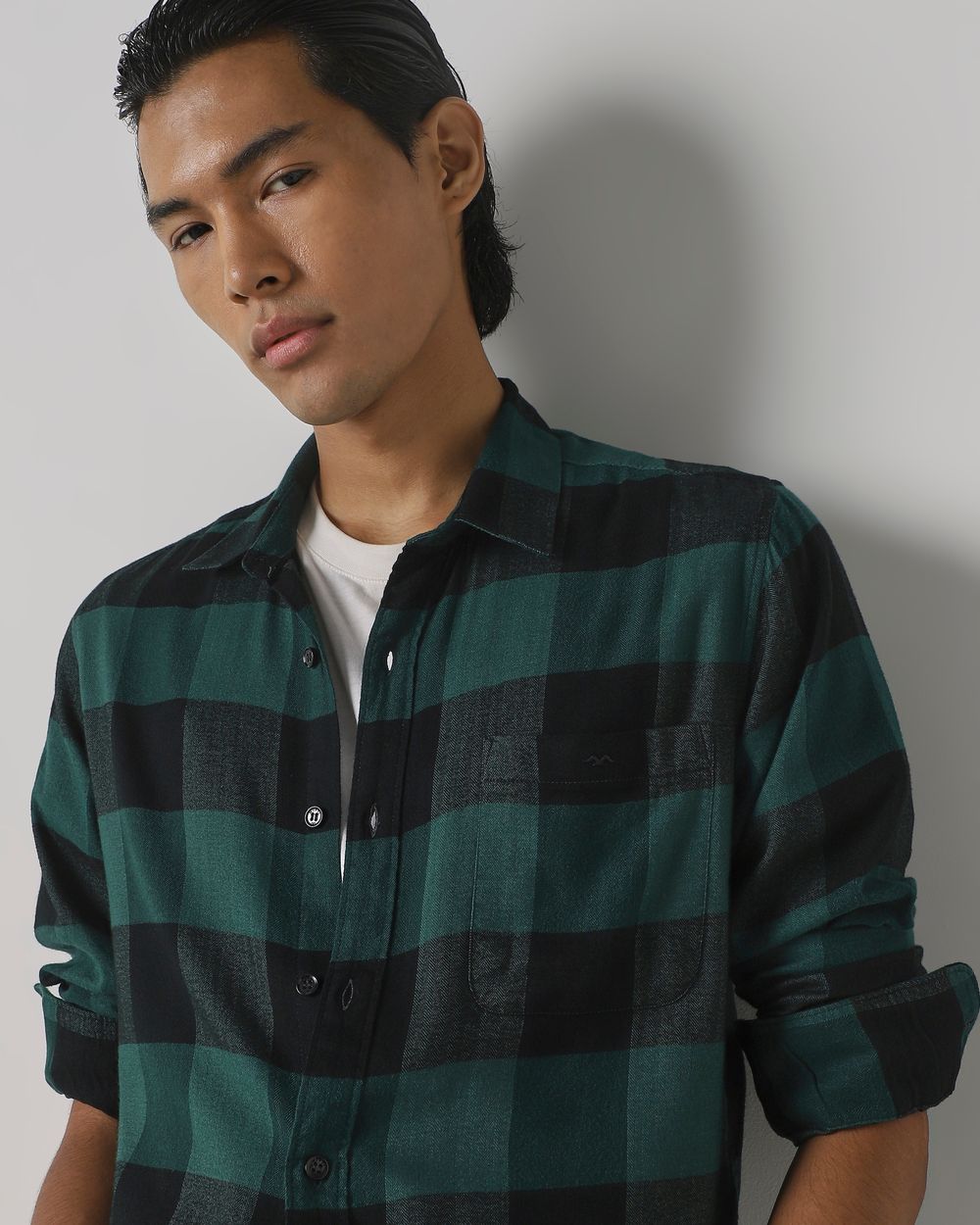 Dark Green Flannel Check Slim Fit Casual Shirt