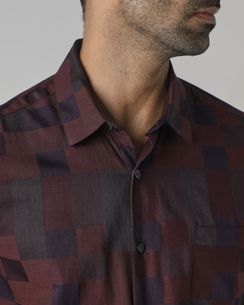Plum Dobby Check Slim Fit Casual Shirt
