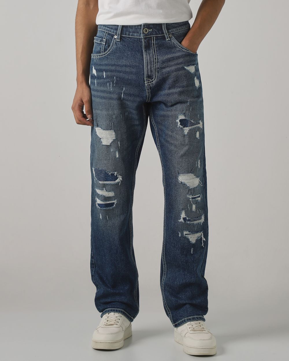 Tinted Loose Straight Fit Distressed Jeans