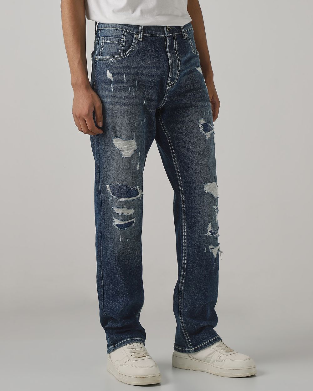 Tinted Loose Straight Fit Distressed Jeans