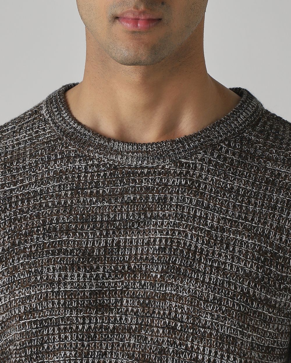 Brown Textured Slim Fit Sweater