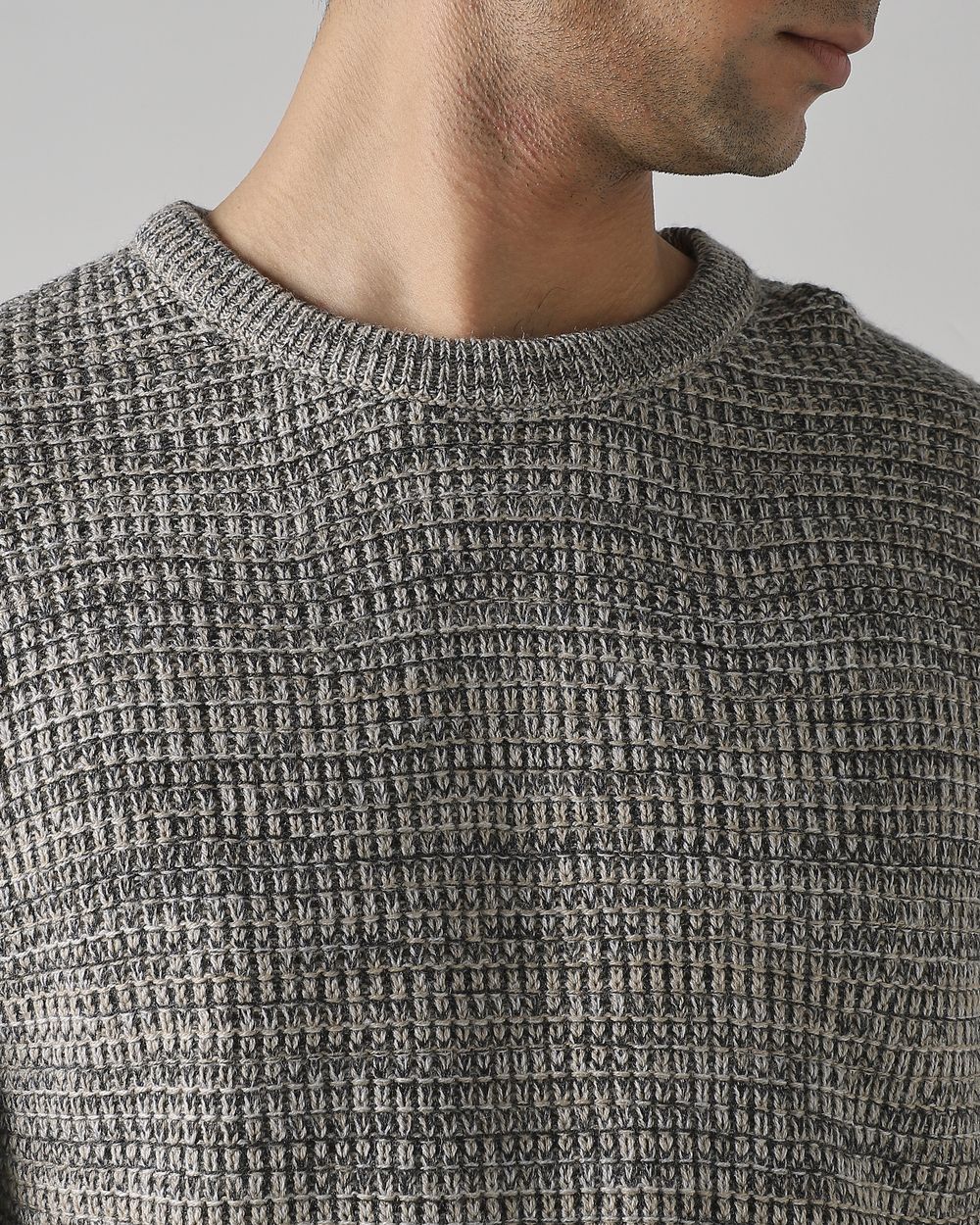 Beige Textured Slim Fit Sweater
