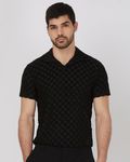 Black Terry-Towel Jacquard Slim Fit Jacquard Polo